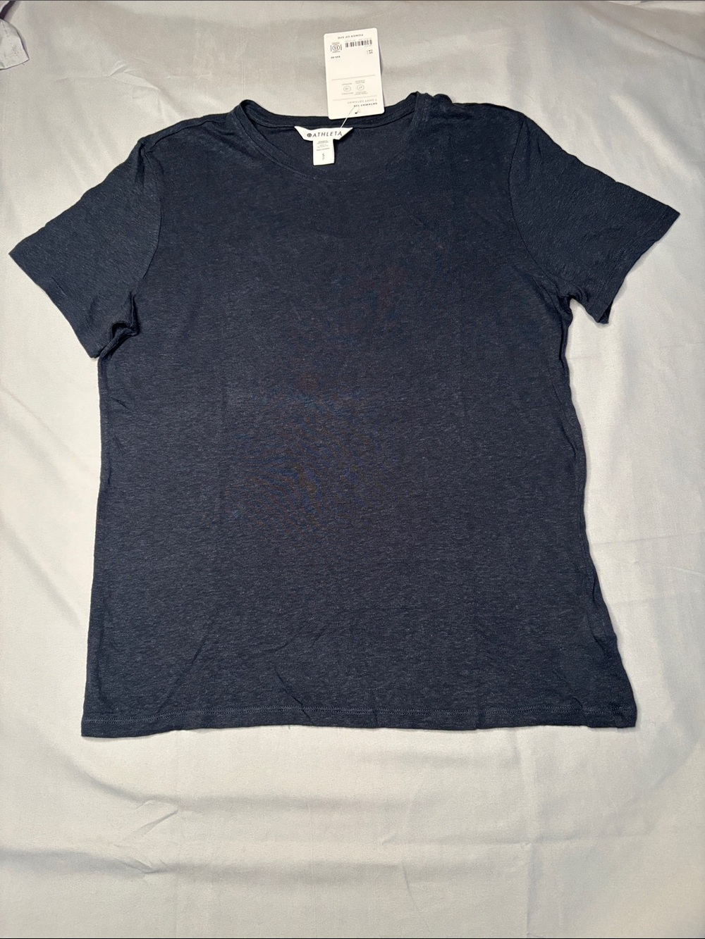 Athleta New Women's Navy Linen Blend Short Sleeve Crew Tee Size Small